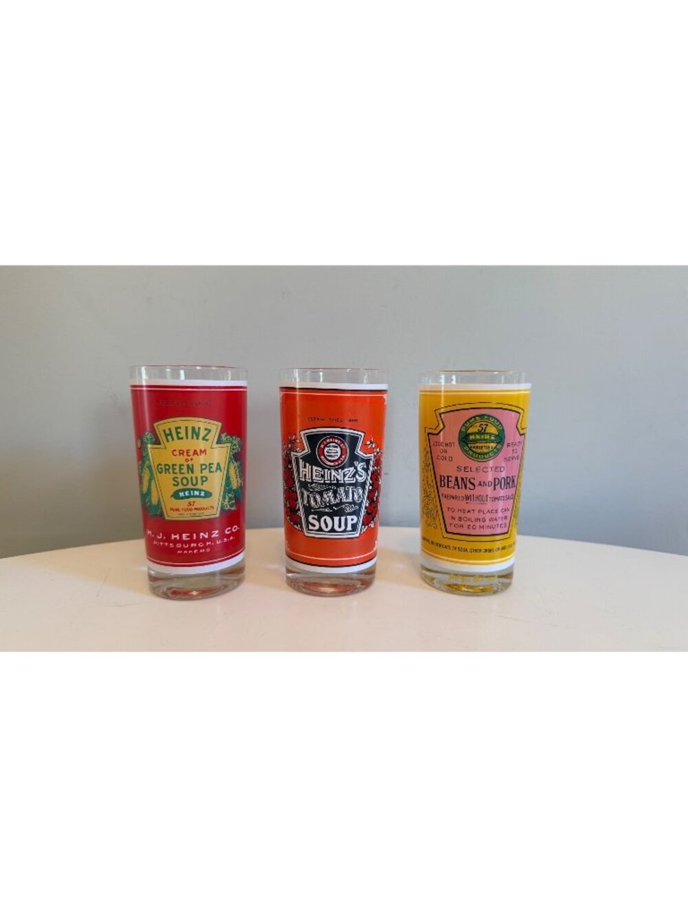 Vintage Georges Briard Heinz Soup Can Design Drinking Glasses Set of 3